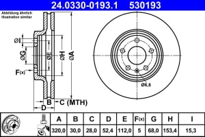 Disc de frana, 1pcs, ATE PowerDisc, Ventilate, Cut, fata ; Stanga/Dreapta, outer diameter 320 mm, thickness 30 mm, compatibil: AUDI A4 ALLROAD B8, A4 B8, A5, Q5 1.8-3.2 06.07-05.17