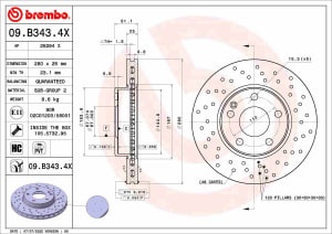 Disc de frana, BREMBO Xtra, 1pcs, Perforat, fata, outer diameter 280 mm, thickness 25 mm, compatibil: MERCEDES A (W176), B SPORTS TOURER (W246, W242), CLA (C117) 1.5D-2.2D 11.11-03.19