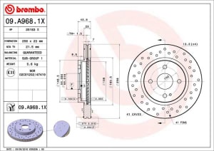 Disc de frana, BREMBO Xtra, 1pcs, Perforat, fata ; Stanga/Dreapta, outer diameter 258 mm, thickness 23 mm, compatibil: MAZDA 2 1.3-1.6D 07.07-