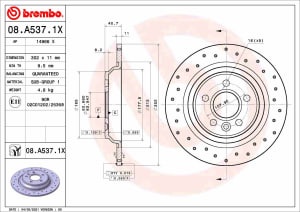 Disc de frana, BREMBO Xtra, 1pcs, Perforat, spate ; Stanga/Dreapta, outer diameter 302 mm, thickness 11 mm, compatibil: VOLVO S60 II, S80 II, V60 I, V70 III, V70 III/KOMBI, XC70 II 1.5-4.4 03.06-12.18