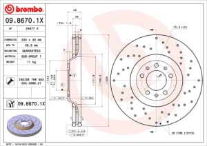 Disc de frana, BREMBO Xtra, Perforat, fata ; Stanga/Dreapta, outer diameter 330 mm, thickness 30 mm, compatibil: CITROEN C5 III, C6; PEUGEOT 407, 607 2.0-3.0 02.00-