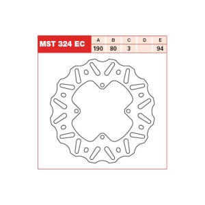 Disc frână fix spate, 190/80x3mm 4x94mm, diametru gaură de centrare 6,5mm, spacing 0 compatibil: HONDA CR, CRF 150F/80R/80RB/85R 1992-2012