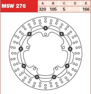 Disc frână flotant față, 320/150,2x5mm 5x166mm, diametru gaură de centrare 10,5mm, spacing 0 compatibil: TRIUMPH SPEED TRIPLE, SPRINT 1050/1050GT/1050R/1050S/1050SE (ABS)/1200/1200 SE 2008-2017