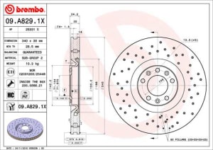 Disc de frana, BREMBO Xtra, Perforat, fata ; Stanga/Dreapta, outer diameter 340 mm, thickness 30 mm, compatibil: PEUGEOT RCZ 1.6/2.0D 03.10-12.15