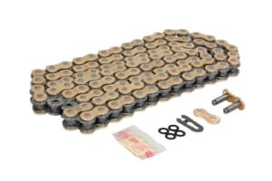 Lanț transmisie 520 VX3 intarit, număr zale: 110, etanșare: X-RING, auriu, tip prindere: pin, compatibil: APRILIA PEGASO, RS; HONDA CB, CRF, FMX, NSR, NX, SLR, XL, XR 125-660 1983-2020