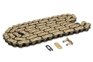 Lanț transmisie 520 DZ2 intarit, număr zale: 108, etanșare: Non-o-ring, negru/auriu, tip prindere: pin, compatibil: APRILIA RS, RX, TUAREG; HONDA CR, XR; HUSQVARNA TE, TXC 125-511 1978-2018