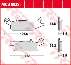 Plăcuțe frână spate, utilizare: offroad, material: sinter-SI, 35,8x106,6x8,9mm compatibil: YAMAHA YFM 550/700 2006-2018