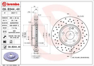 Disc de frana, BREMBO Xtra, 1pcs, Perforat, fata ; Stanga/Dreapta, outer diameter 295 mm, thickness 28 mm, compatibil: MERCEDES A (W176), B SPORTS TOURER (W246, W242), CLA (C117) 1.5D-2.2D 11.11-12.19