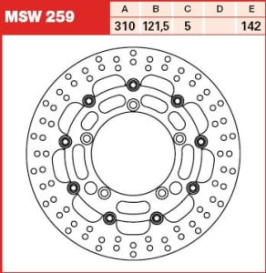 Disc frână flotant față, 310/121,5x5mm 5x142mm, diametru gaură de centrare 10,3mm, spacing 0 compatibil: SUZUKI DL 1000 (V-Strom)/109R/1200 (Bandit)/1200A (Bandit ABS)/1200S (Bandit)/1200SA (Bandit AB