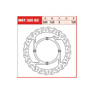 Disc frână fix față, 260/120x3mm 4x135mm, diametru gaură de centrare 6,5mm, spacing 0 compatibil: HUSQVARNA CR 125/125 (Dual)/125 (Enduro)/125 2T/125 4T/125S/250/250 (Enduro)/250 2T/250 4T/250 Meo Re