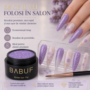 Gel de Constructie Reflectiv Autonivelant | Lavender Glitter | GBG2 | 15g - Img 7