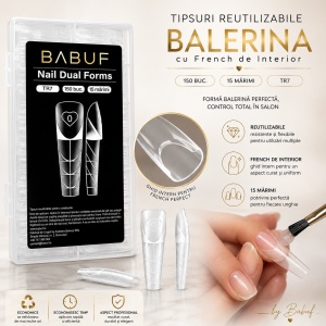 Tipsuri Reutilizabile | Balerina cu French de Interior | 150 buc. | 15 marimi - Img 4