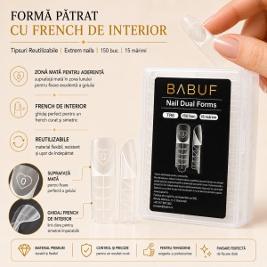 Tipsuri Reutilizabile | Patrat cu French de Interior | 150 buc. | 15 marimi - Img 2