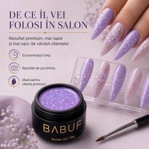 Gel de Constructie Reflectiv Autonivelant | Lavender Glitter | GBG2 | 30g - Img 7