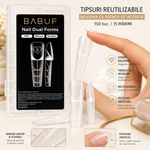 Tipsuri Reutilizabile | Balerina cu French de Interior | 150 buc. | 15 marimi - Img 2