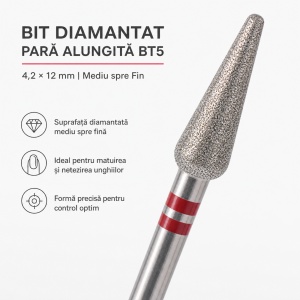 Capat Freza / Bit, Diamantat | Mediu spre Fin | Pară Alungită | BT5 | 4.2x12 mm - Img 4