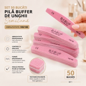 Set 50 bucati | Pila Buffer de Unghii | Semilună | BF1 | Abrazivitate 100/180 - Img 2
