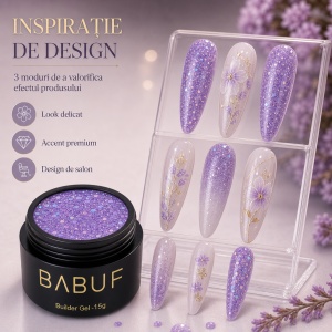 Gel de Constructie Reflectiv Autonivelant | Lavender Glitter | GBG2 | 15g - Img 6