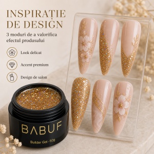 Gel de Constructie Reflectiv Autonivelant | Golden Glitter | GBG4 | 50g - Img 6