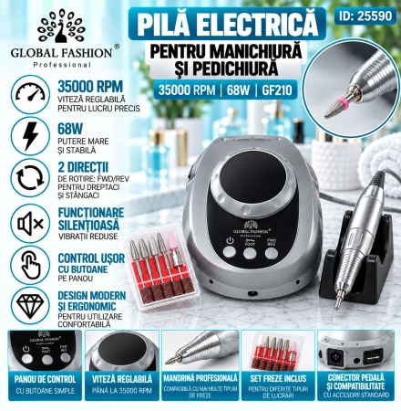 Freza Electrica pentru Manichiura si Pedichiura 35000 rpm, 68w GF210, Gri