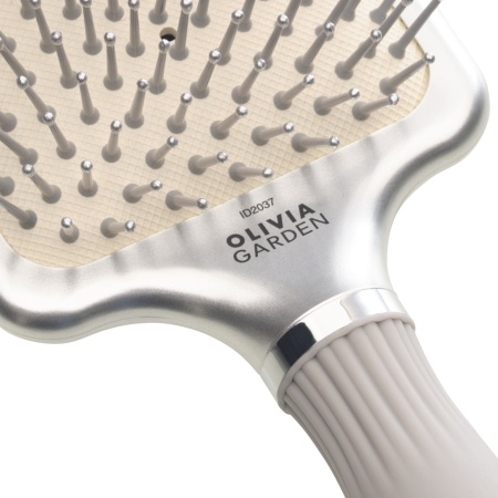 Perie profesională Olivia Garden Expert Care Rectangular Silver L, cu peri din nylon Nylgard - Img 2