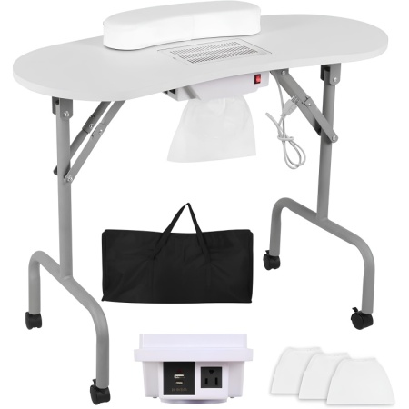 Masa Manichiura Pliabila cu Roti si Aspirator 90x45x68 cm + Cadou 2x Saci Rezerva Aspirator 9001