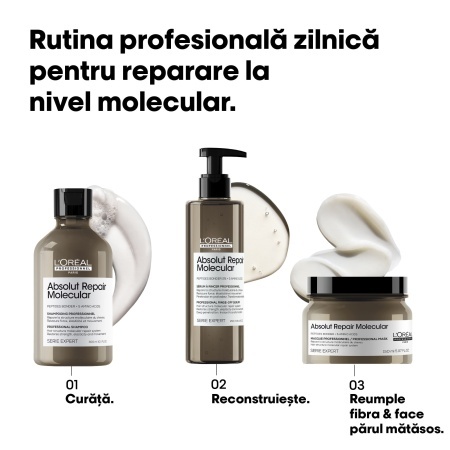 L’Oréal Professionnel Absolut Repair Molecular – Mască concentrată pentru păr deteriorat, cu 5 aminoacizi & peptide, 150ml - Img 3