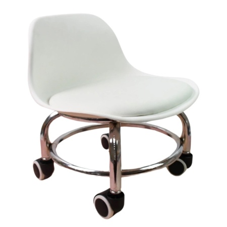 Scaun de Pedichiura cu Spatar pe Role - Pauco, Rotire 360, White