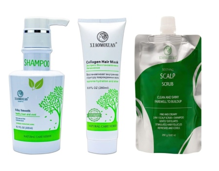 Set Cadou Xiaomoxuan S1M260SCRUB - Sampon Arbore de Ceai 300ml + Masca Colagen 260ml + Scrub Curatare Scalp