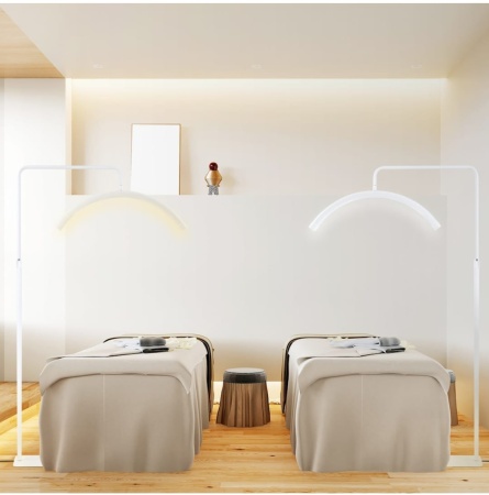 Lampa Led Semiluna 28 Inch, cu Picior Fix, Reglarea Intesitatii si Suport pentru Telefon, 65cm - White - Img 2