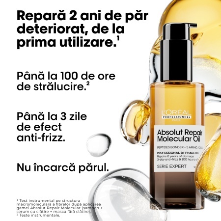 Ulei bifazic de păr L’Oréal Professionnel Absolut Repair Molecular– Anti-Frizz, Hranire Intensă & 100h Strălucire - Img 5