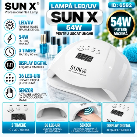 Lampa Unghii LED / UV Sun X, 54W, White - Alba