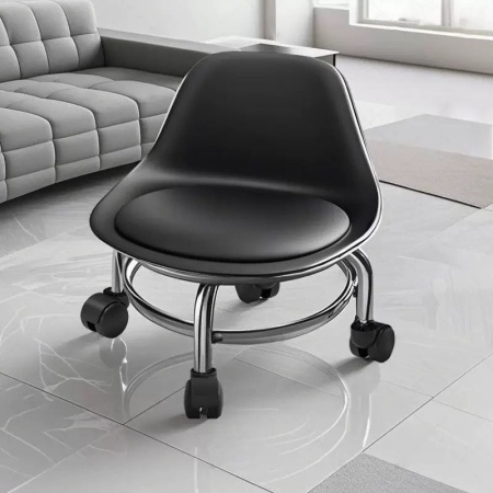 Scaun de Pedichiura cu Spatar pe Role - Pauco, Rotire 360 - Black - Img 2