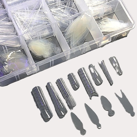 Set pentru extensii, tipsuri reutilizabile + șablon din silicon de 8 tipuri, 288 bucăți - Img 2