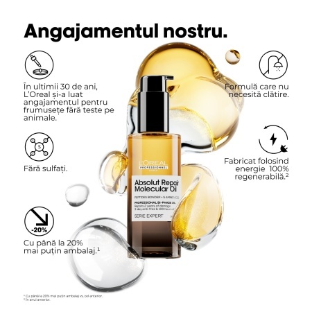 Ulei bifazic de păr L’Oréal Professionnel Absolut Repair Molecular– Anti-Frizz, Hranire Intensă & 100h Strălucire - Img 6