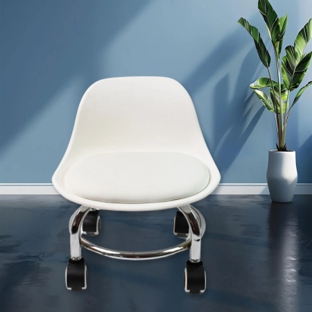 Scaun de Pedichiura cu Spatar pe Role - Pauco, Rotire 360, White - Img 2