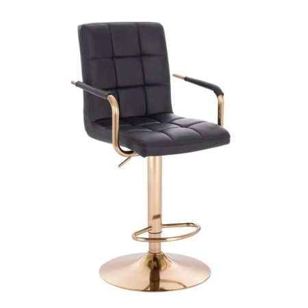 Scaun Make-Up Leopold cu Baza Aurie, Reglabil pe Inaltime, Piele Ecologica - Img 1