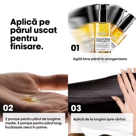 Ulei bifazic de păr L’Oréal Professionnel Absolut Repair Molecular– Anti-Frizz, Hranire Intensă & 100h Strălucire - Img 8