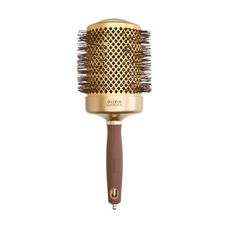 Perie termică rotundă Olivia Garden Expert Blowout Shine 80mm Gold & Brown, bară ceramică cu turmalină și peri ondulați