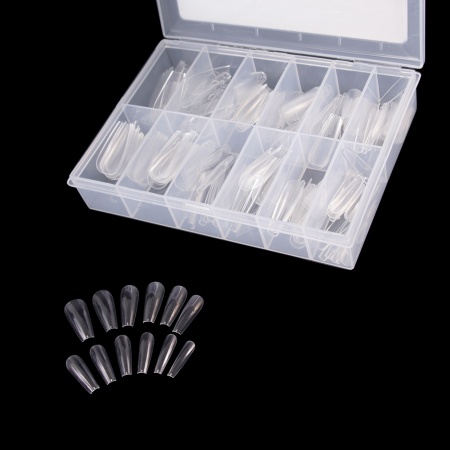 Set Tipsuri din Gel, 240 bucati, 12 Marimi, Forma Patrat Ingustat - Img 2