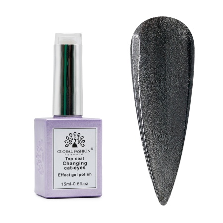 Top Coat Changing Cat eyes, argintiu, 15 ml - TPO Free - Img 3
