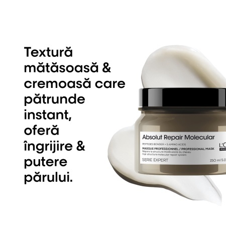 L’Oréal Professionnel Absolut Repair Molecular – Mască concentrată pentru păr deteriorat, cu 5 aminoacizi & peptide, 150ml - Img 9