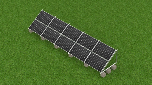 Flat roof or ground fixing system for 10 (2x5) panels in horizontal plane