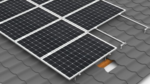 Sistem de prindere in tigla metalica pentru 10 (2x5) panouri in plan vertical