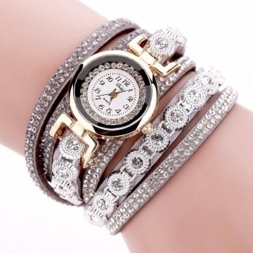 Ceas dama elegant, curea lunga Full crystals - grey- Cadoulchic.ro