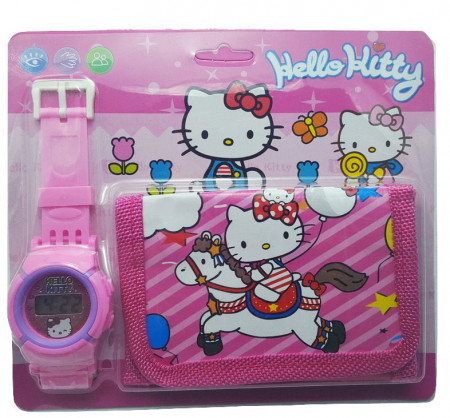 Ceas pentru fetite cu portofel, tip Hello Kitty, model 1