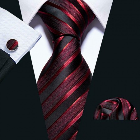 set cravata matase naturala 100%, rosu cu negru