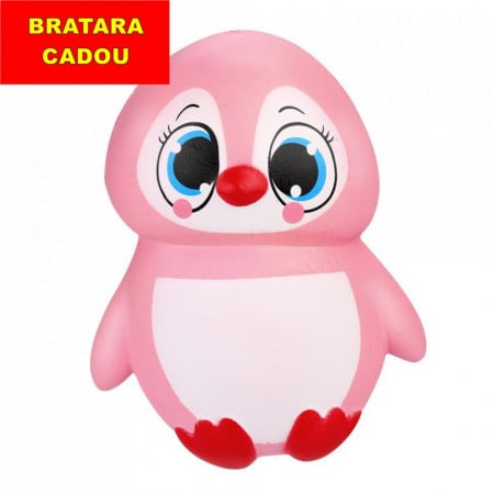 Jucarie Squishy, pinguin fetita, roz