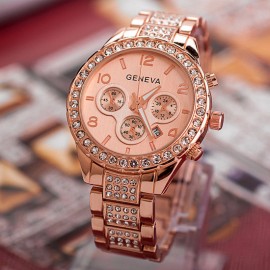 Ceas Geneva Multi-crystals, afisaj data - rose gold