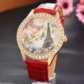 Ceas dama Eiffel Tower & crystals - rosu